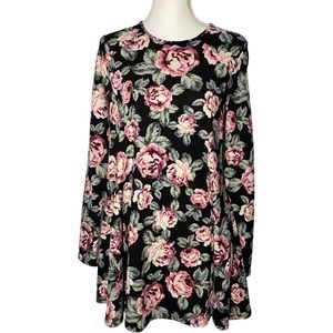 Show‎ Me Your MuMu Women's Small Floral Babydoll Tunic Mini Dress Black Pink